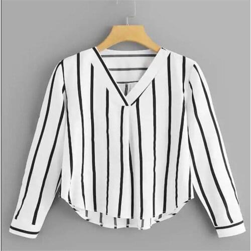 Women Striped Blouse Shirt Long Sleeve Blouse V-neck Shirts Casual Tops Blouse et Chemisier Femme Blusas Mujer de Moda 2019HC108