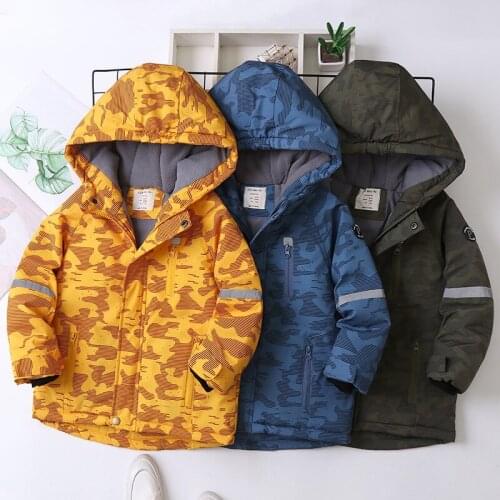 Boys winter fashion hooded camouflage down jacket, children plus velvet padded coat, toddler cold-resistant and warm padded jack
