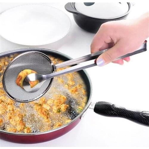 1pcs Kitchen Tools Stainless Steel Mesh Spoon Fried Food Oil Strainer Spoon Strainer Sieve Food Filter Spoon Clip Oil-Frying