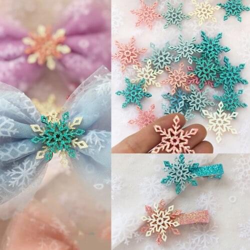 100pcs Sweet Color Glitter Snowflakes DIY Craft Hair Accessories Supplies Handmade Hair Bows Clips Headwear Applique