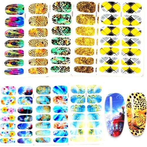 14-piece gradient starry sky nail stickers floral letters leopard print cartoon nail slider anime water transfer decals