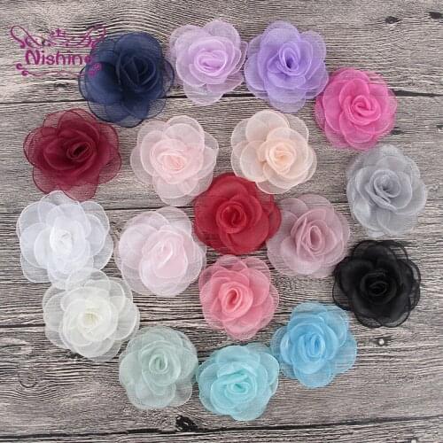 3pcs/lot 9 CM Solid Color Net Yarn Roast Floral Accessories DIY Handmade Flowers Headwear Wedding Bouquet Dress Decoration