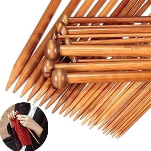 36pcs/set Knitting Needles DIY Wood 18 Sizes Eco friendly Double Crochet Carbonized 25cm Smooth Wood Knitting Tool