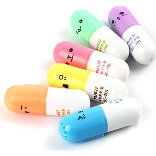 6PCS/Set Mini Pill Shaped Highlighter Colorful Painting Marker Pen Graffiti Pen Innovative Stationery School Office Supplies
