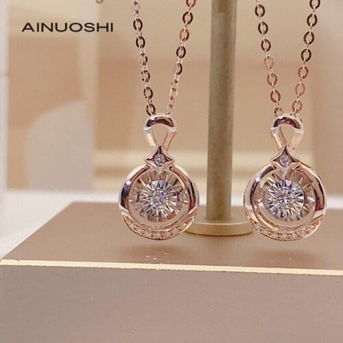 AINUOSHI 18K Gold Round Cut 0.065ct Real Diamond Drop shape Dancing Pendant Necklace New Annual Trendy Women Jewelry 18