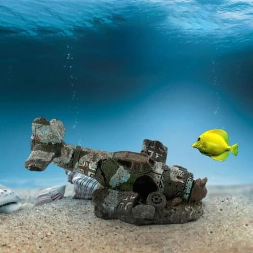 Fish Tank Aquarium Equipment AccessorievArtificial Resin Old Fighter Jet Landscaping Decor Resin Crafts Handicraft Decoration