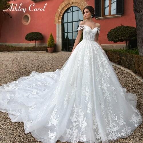 Ashley Carol Ball Gown Wedding Dress 2021 Beaded Sweetheart Cap Sleeve Princess Appliques Lace Up Bride Robe De Mariage Royale