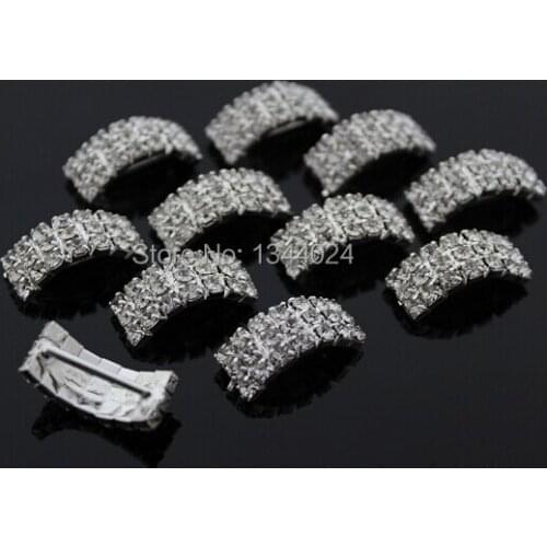 Free Shipping 50 PCS Clear crystal Arch Shape Rhinestone Buckle For Wedding 2CM Silver Plating