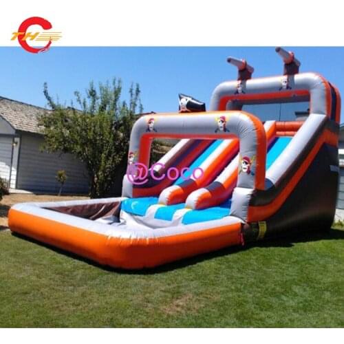 Free ship to sea port!8x5m Hot kids pirate cartoon Inflatable Water Slide With Pool, double lanes inflatable wet bouncy slide
