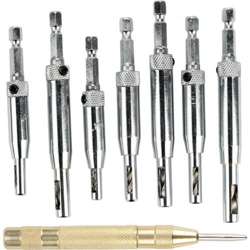 Center drill bit, Doors Self Centering Hinge Taher Woodworking Tools + Automatic Spring Loaded Center Punch, Determine Drilling