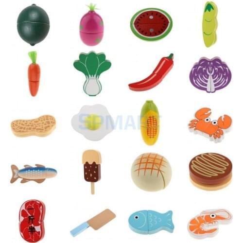Wooden Magnetic Connected Kitchen Food Kids Cutting Fruit Vegetable Pretend Role Play Toys Gifts