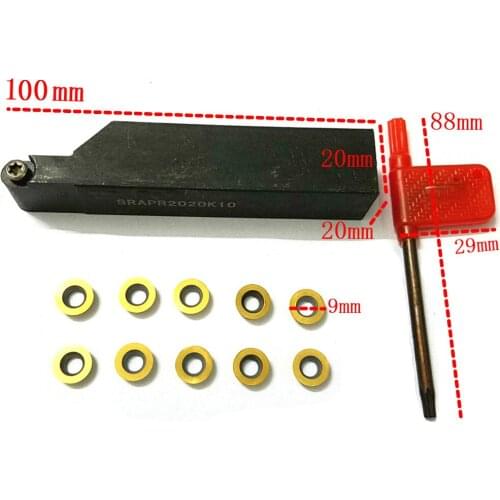 SRAPR2020K10 Turning Tool Holder Boring Bar Face Milling External Lathe Blade Holder + 10pcs RPMT10T3MO Inserts + Wrench