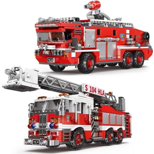 City Series Fire Fighting Truck Fire Ladder Car Model Building Blocks Firefighter Engine Firemen Figures Moc Bricks Toys Gifts