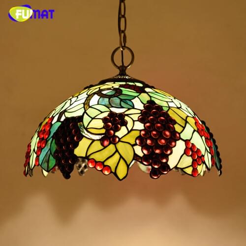 FUMAT Stained Glass Pendant Lamp 16" Glass Art Suspension Lights Living Room Garden Flower Baroque Kitchen Project Light Fixture
