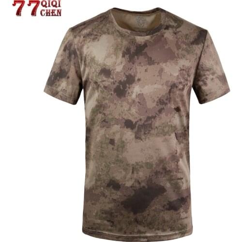 Summer Military Camouflage T-shirt Men Army Camo Combat Short Sleeve Tactical Quick Dry Breathable T Shirt Cotton Fitness Tops
