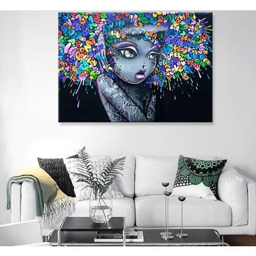 Graffiti Explosion Head Woman Canvas Painting Cartoon Beautiful Girl Portrait Poster Living Room Bedroom Decor Wall Art Pictures