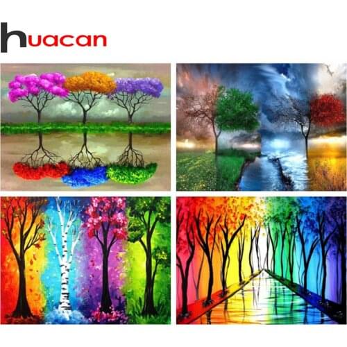Huacan Diamond Painting Season Tree Diamond Embroidery Landscape Mosaic Scenery Wall Stickers Handmade Gift