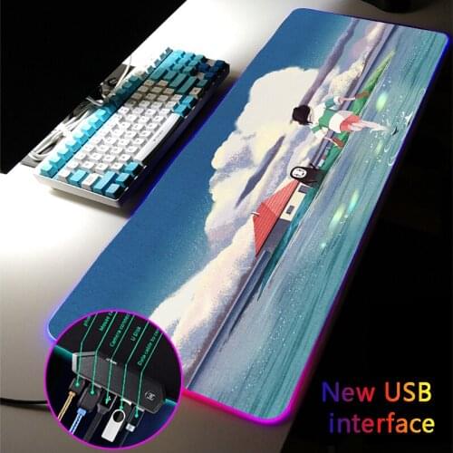 MRGLZY Anime Spirited Away RGB Gaming Mouse Pad LED 4-Port Mousepads Large USB Hub Carpets Games Computer PC Desk Mat for Csgo