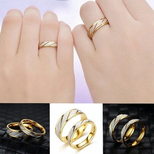FairLadyHood Titanium Steel Couple Rings Gold Wave Pattern Wedding Infinity Ring Men and Women Engagement Jewelry Gifts