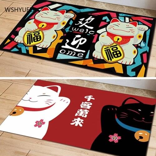 Cute cartoon lucky cat enters the door mat bathroom non-slip porch absorbent carpet floor mat household non-slip blanket