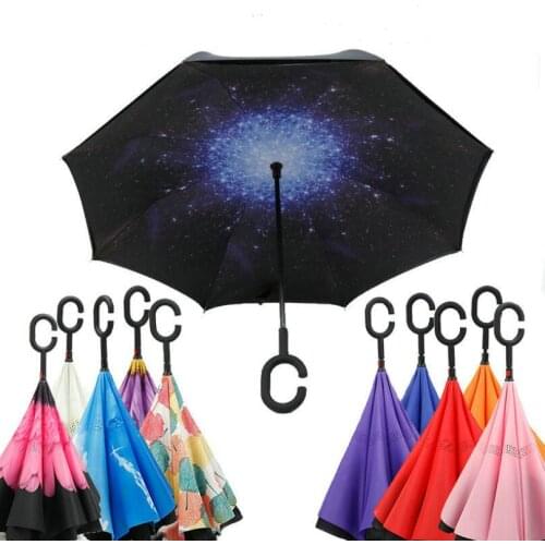 Creative Multicolor Reverse Windproof Umbrella Double Layer Inverted Umbrellas With C Handle LX1489