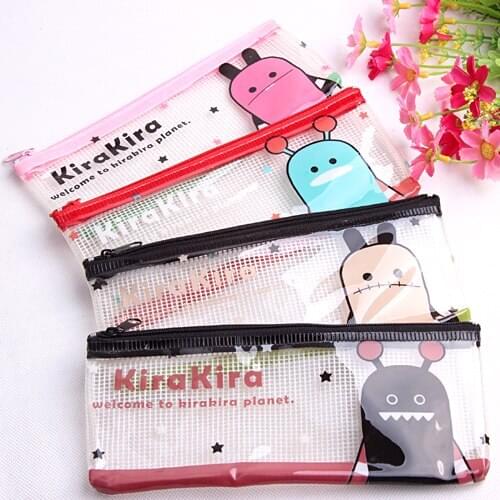 1PC Kawaii alien style pencil bags PVC transparent Stationery pen pencils bag Office material School student supplies (ss-1530)