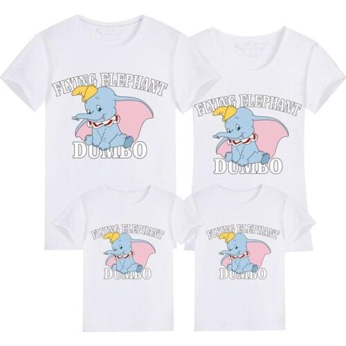 Disney Fashion Family Matching Clothes Outfits Cartoon Dumbo Mommy and Me Short Sleeve Tshirts Woman Baby Girl Clothing Dropship