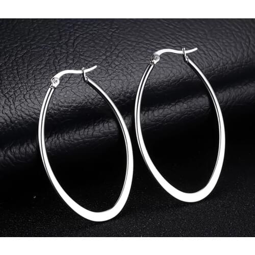 Fashion Smooth Stainless Steel Silver Color Large Drop Earrings For Women Wholesale Jewelry Ladies Earrings