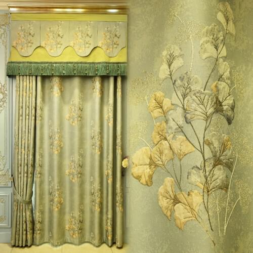 Fashion Modern Style Ginkgo Leaves New High-precision Jacquard Curtains Blackout Curtains for Bedroom and Living Room