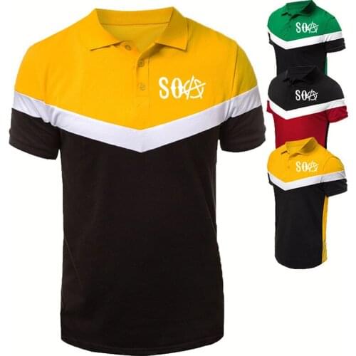 Mens polo shirtSOA Sons of anarchy the child Fashion SONS Print Splicing high quality Cotton Casual Mens short sleeve tops