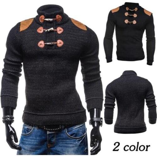 High quality hot sale horn buckle sweater men casual stand collar sweaters mens patchwork knitwear pullover men abrigo hombres