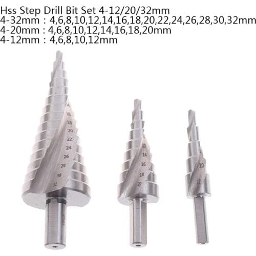 Hss Step Drill Bit Set 4-12/20/32mm 1/4" Titanium Coated Hex Core Drill Bits