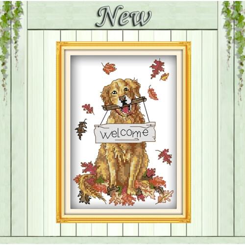 Welcome dogs animal Counted Printed on canvas DMC 14CT 11CT DIY Cross Stitch Embroidery Sets Needlework Kits decor NKF Paintings