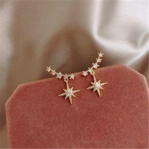 New 2020 Contracted Delicate Crystal Star Temperament Drop Earrings Women Korean Classic Style Small Earrings Fashion