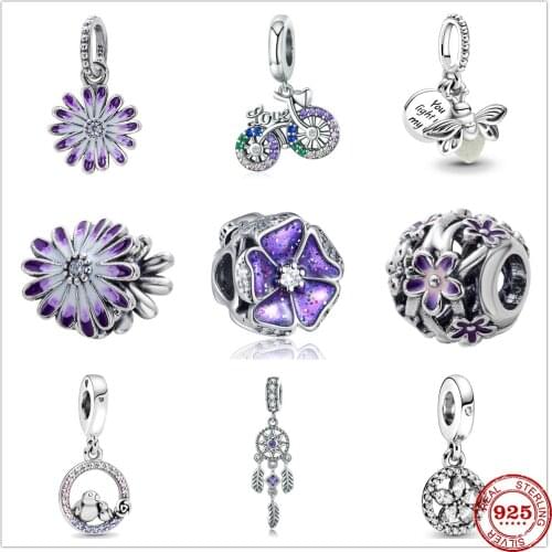 NEW Snowflake Circle Purple Glow-in-the-dark Firefly Dangle Charm Beads Fit Pandora Charms Silver 925 Original Jewerly Bracelet