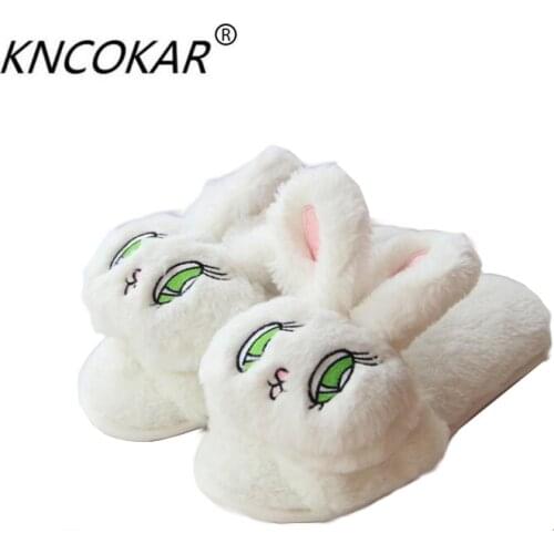 KNCOKAR 2107 new cute rabbit fluffy eyes cute slippers autumn winter slippers and comfortable indoor slippers