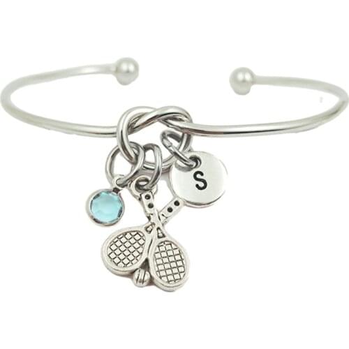 Tennis Racket New Retro Creative Initial Letter Monogram Birthstone Adjustable Bracelet Fashion Jewelry Women Gift Pendant