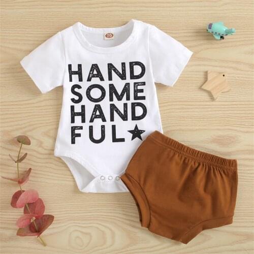 Newborn Infant Baby Boys Sets Letter Print Pattern Romper Tops Solid Shorts Outfits Set Conjuntos De Menino Baby Boy Clothes