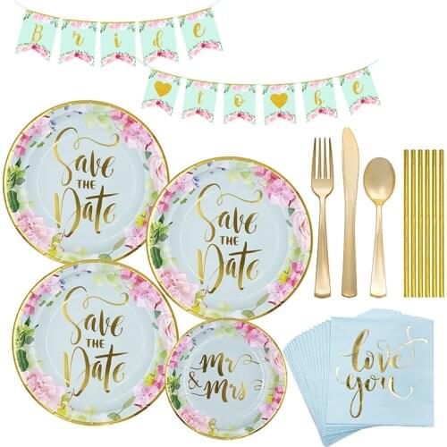 Bachelorette Party Supplies Disposable Party Tableware Gold Foil Paper Plate Cup Napkin Bride To Be Wedding Party Decor Supplies