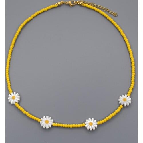 KBJW Original Trendy Daisy Flower Necklace Delicate Handmade Stainless Steel Jewelry PVD Gold Plted Choker Beads Necklace