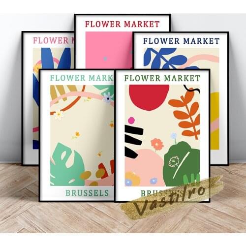 Copenhagen Flower Market Poster Abstract Line Art Prints Canvas Painting Flower Shop Gift Home Room Decor Gallery Wall Picture