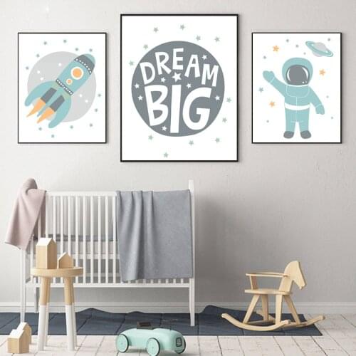Astronaut Poster Space Rocket Baby Nursery Wall Art Canvas Poster Scandinavian Print Painting Kids Room Decorative Picture