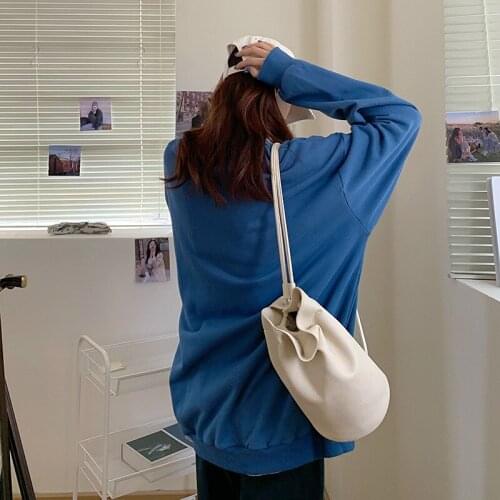 All-match drawstring soft leather bucket bag student one-shoulder small bag messenger bag fashion dual-use bag