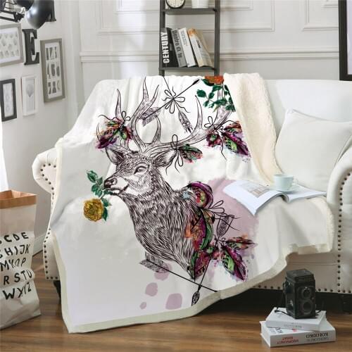 Sofa cushion Yoga mat Blanket Air Conditioner Blanket Thick Double-layer Plush 3D Digital Printed Blanket Simple Sika Deer
