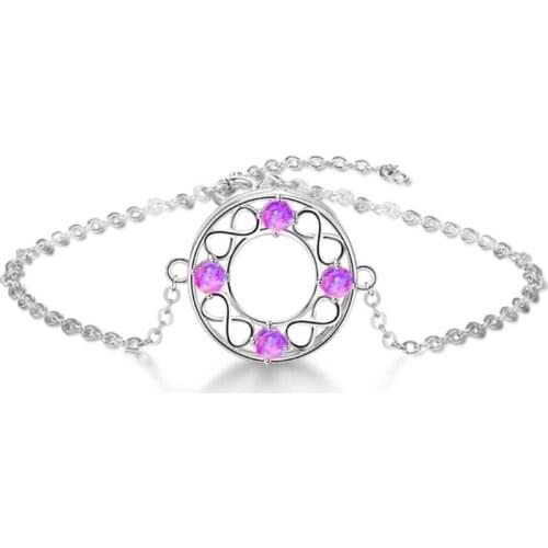 Silver Plated Link Chain Round Hollow 5 Colors Opalite Opal Bracelet Simple Style Jewelry