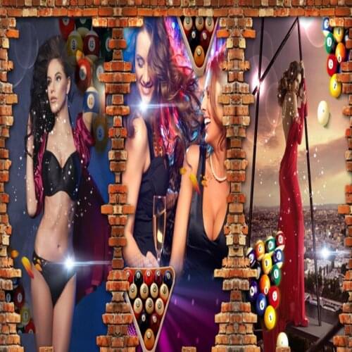 Dropship Colomac Brick Wallpaper 3D Billiards Snooker Room Sexy Beauty 3d Foto Mural Wall Wallpaper Living Room Papier Peint 3d