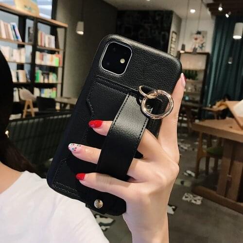 Luxury Retro Leather Wrist Hand Band Case For iPhone 12 11 Pro Xs Max XR X 6s 7 8 Plus Card Holder Soft Leather Hard Bcak Cover