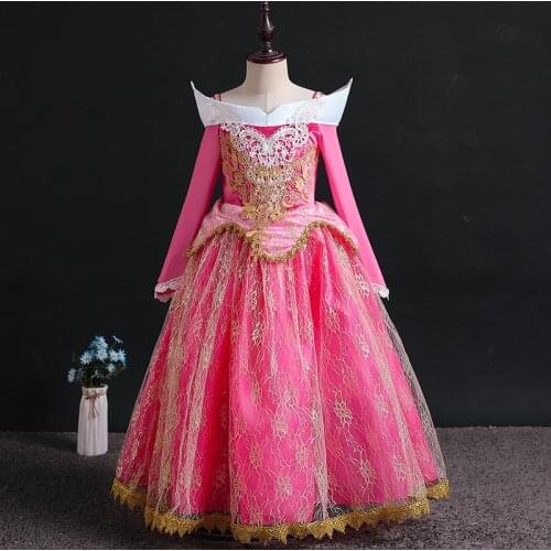 Christmas Girls Sleeping Beauty Princess Costume Long Sleeve Cosplay Party Gown Children Birthday Fancy Dress Up Frocks 3-10T