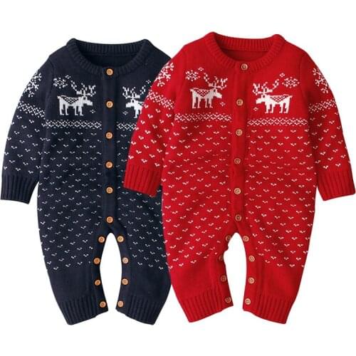 Christmas Newborn Baby Boys Girls Cartoon Deer Knitting Jumpsuit Toddler Baby Boys Girl Knitting Romper Baby Girls Clothes