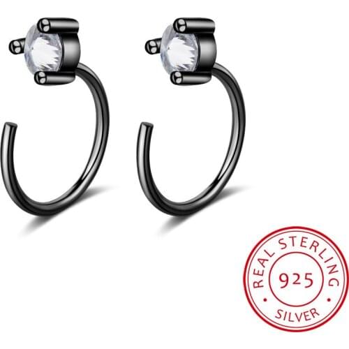 S925 sterling silver earring fashion personality zircon hook half circle screw earring ear bone nails wild female silver jewelry